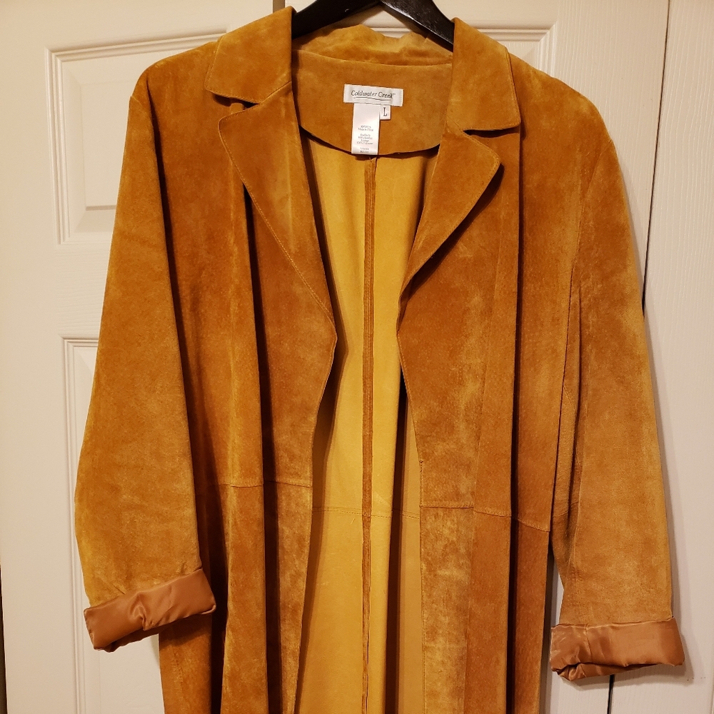 Golden brown suede duster jacket Coldwater Creek L